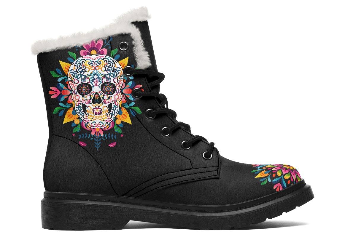 Sugar Skull Faux Fur Boots