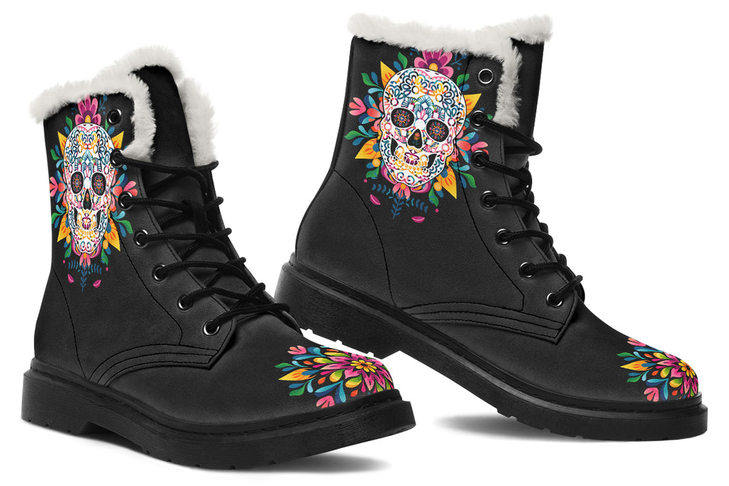 Sugar Skull Faux Fur Boots