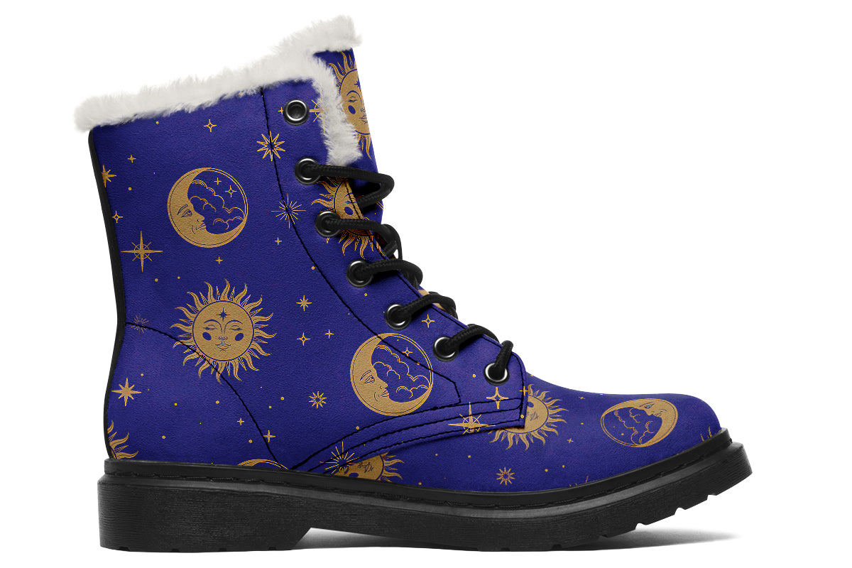Sun Moon And Stars Faux Fur Boots