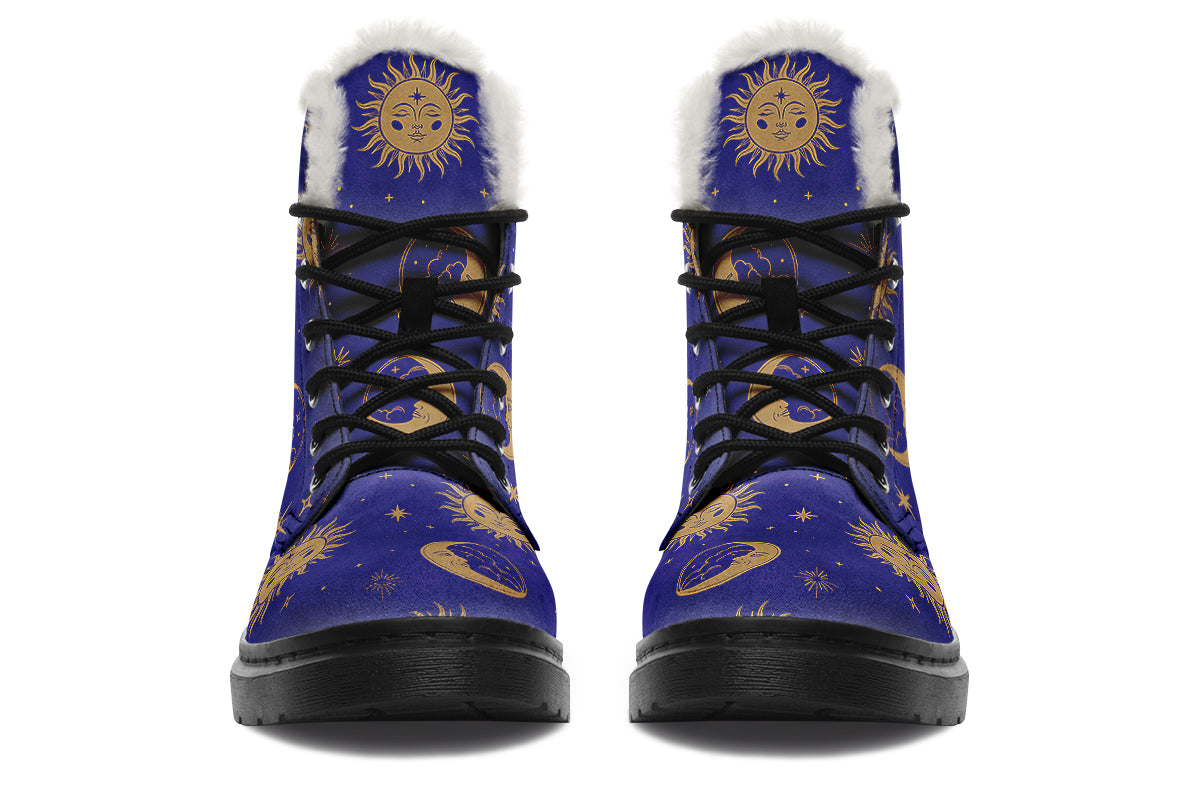 Sun Moon And Stars Faux Fur Boots