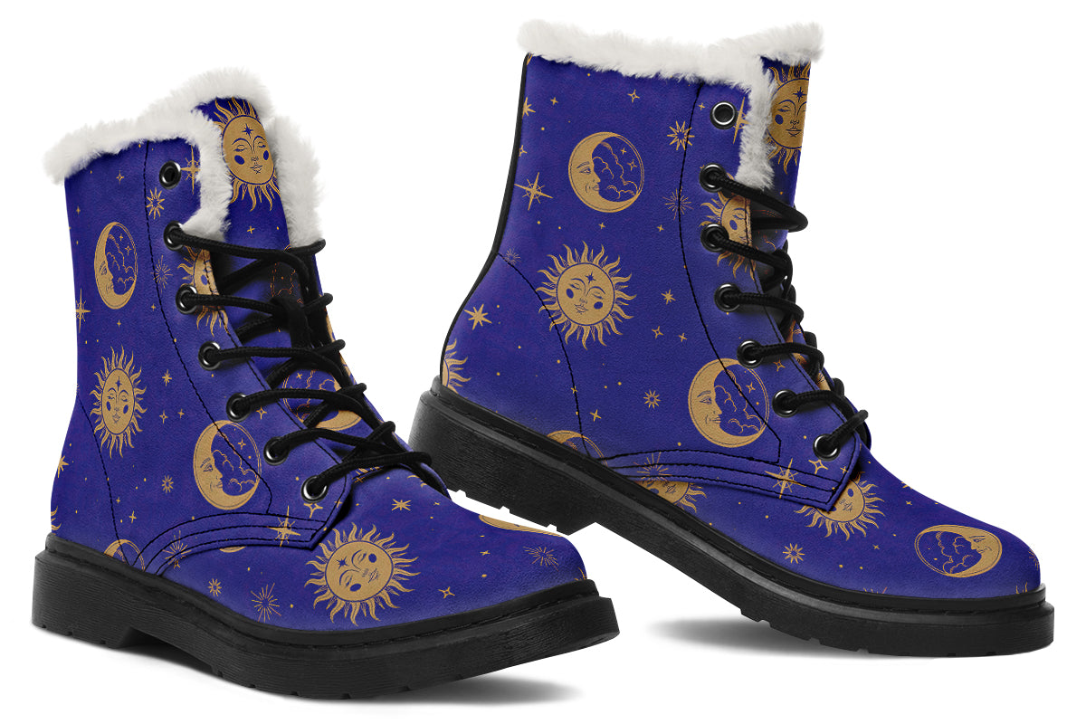Sun Moon And Stars Faux Fur Boots