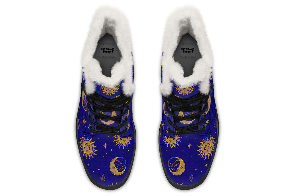 Sun Moon And Stars Faux Fur Boots