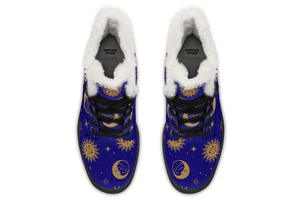 Sun Moon And Stars Faux Fur Boots