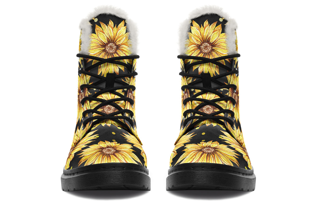 Sunflowers Faux Fur Boots - Offbeat Sweetie