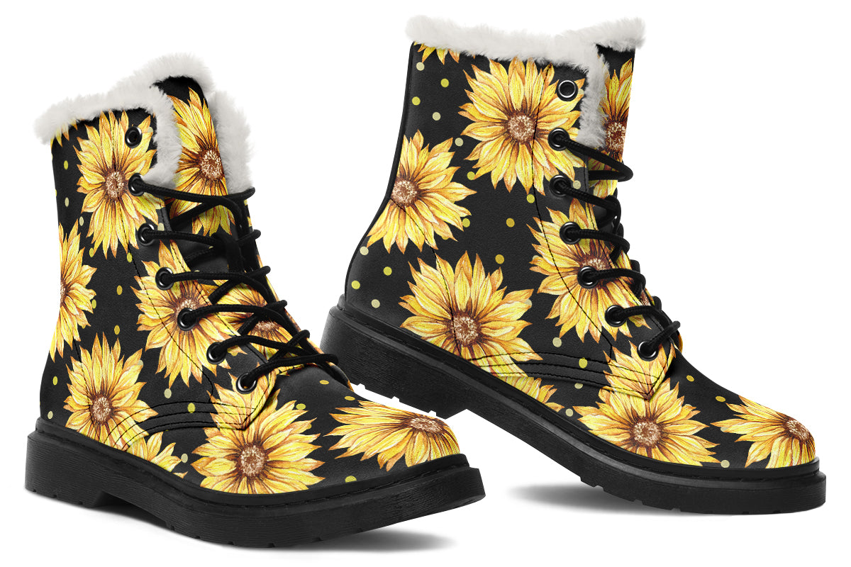 Sunflowers Faux Fur Boots - Offbeat Sweetie