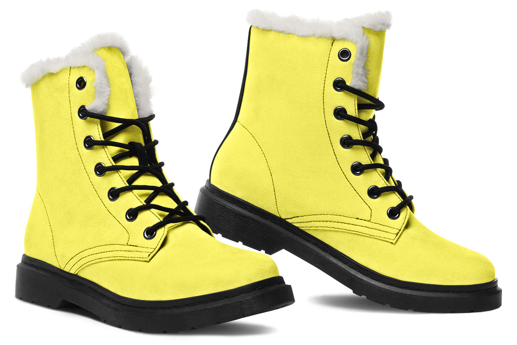 Sunny Yellow Faux Fur Boots - Offbeat Sweetie