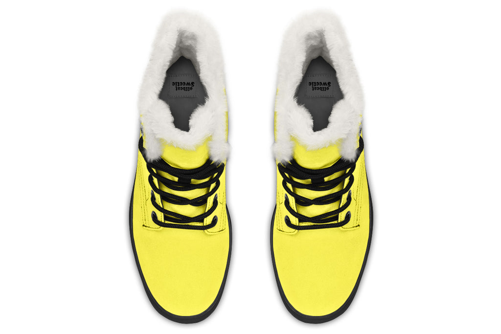 Sunny Yellow Faux Fur Boots - Offbeat Sweetie