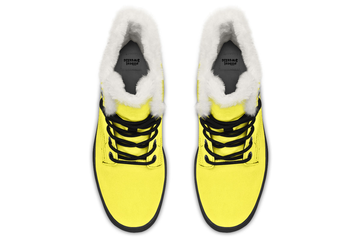 Sunny Yellow Faux Fur Boots - Offbeat Sweetie