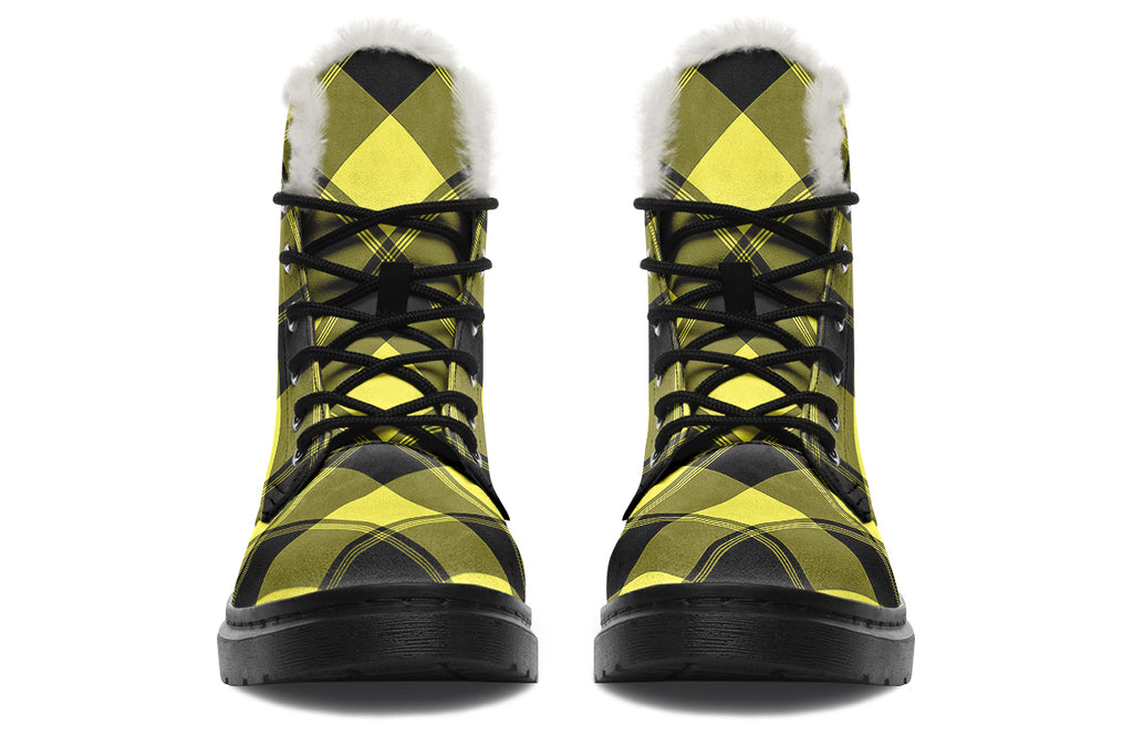 Sunny Yellow Plaid Faux Fur Boots