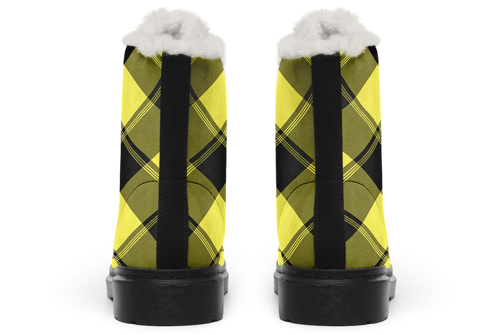 Sunny Yellow Plaid Faux Fur Boots