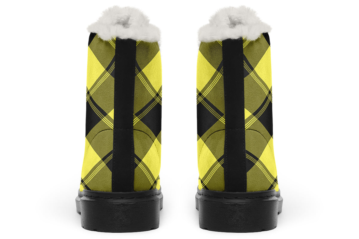 Sunny Yellow Plaid Faux Fur Boots