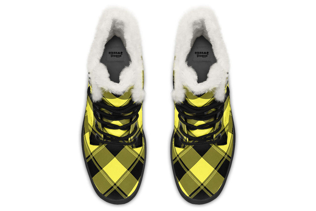 Sunny Yellow Plaid Faux Fur Boots
