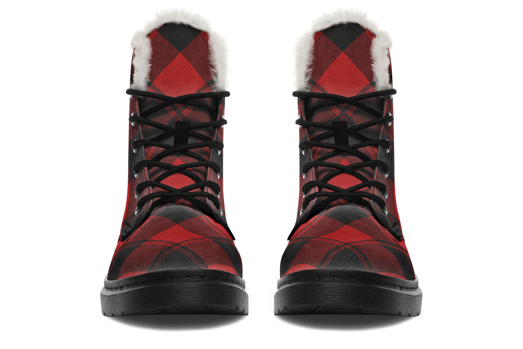 Toffee Apple Plaid Faux Fur Boots