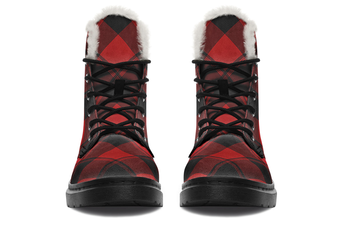 Toffee Apple Plaid Faux Fur Boots