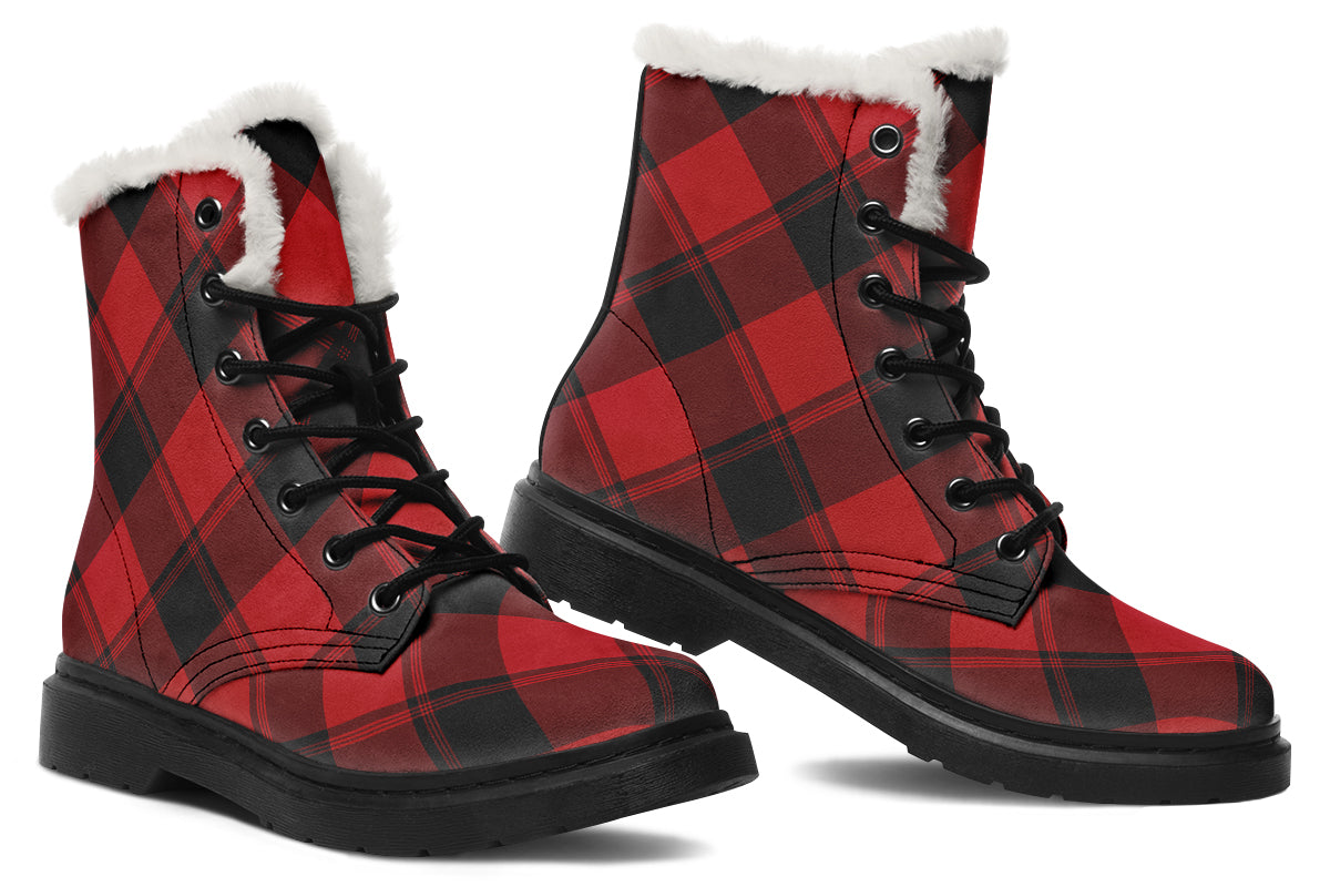 Toffee Apple Plaid Faux Fur Boots