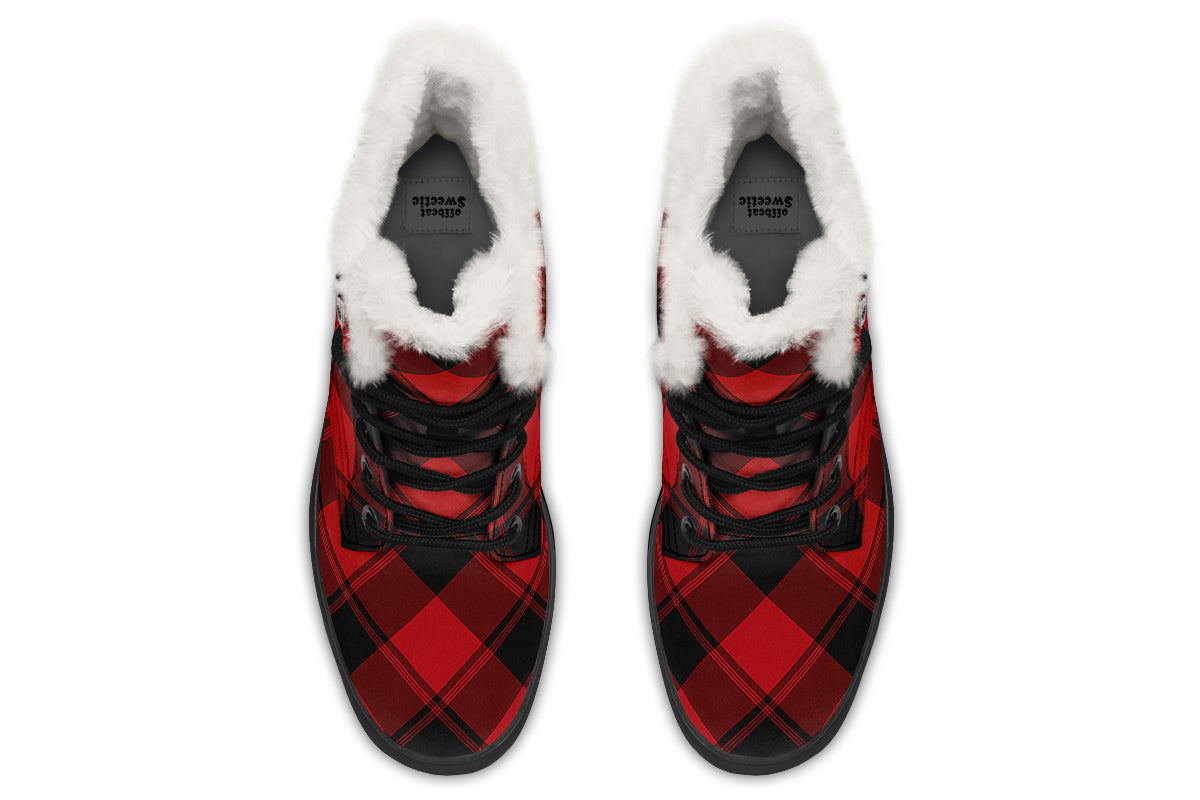 Toffee Apple Plaid Faux Fur Boots