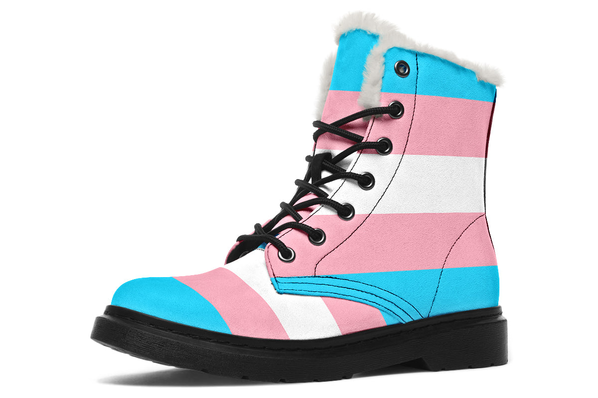 Trans Flag Faux Fur Boots - Offbeat Sweetie