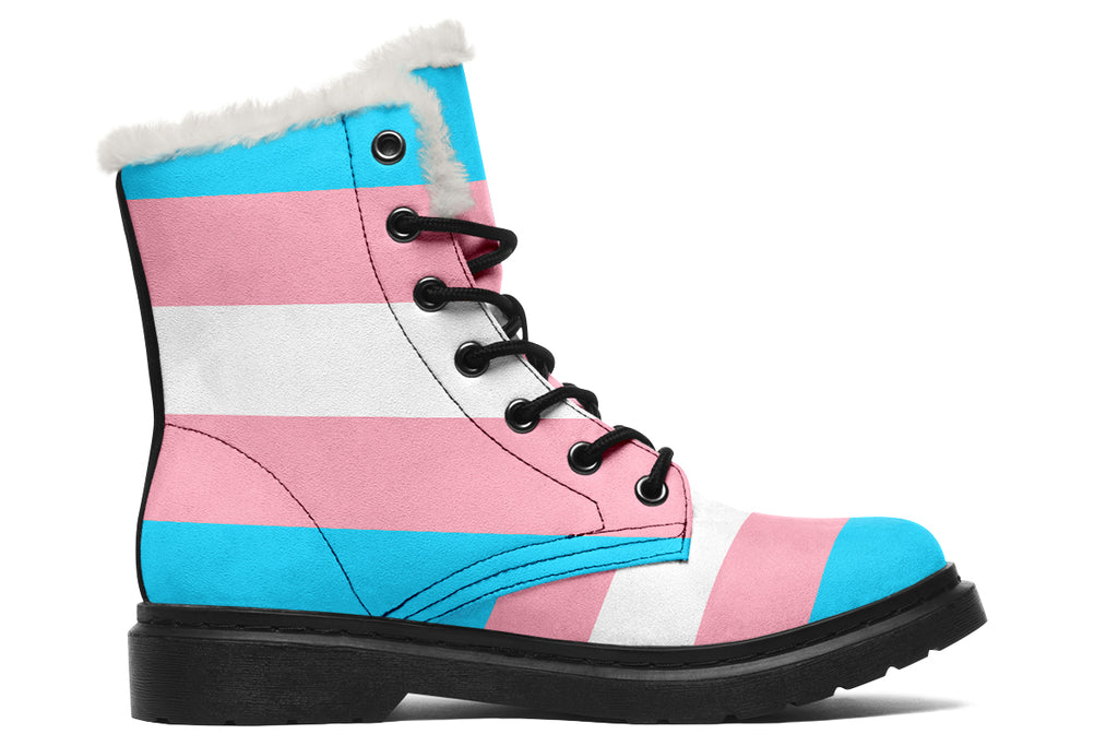 Trans Flag Faux Fur Boots - Offbeat Sweetie