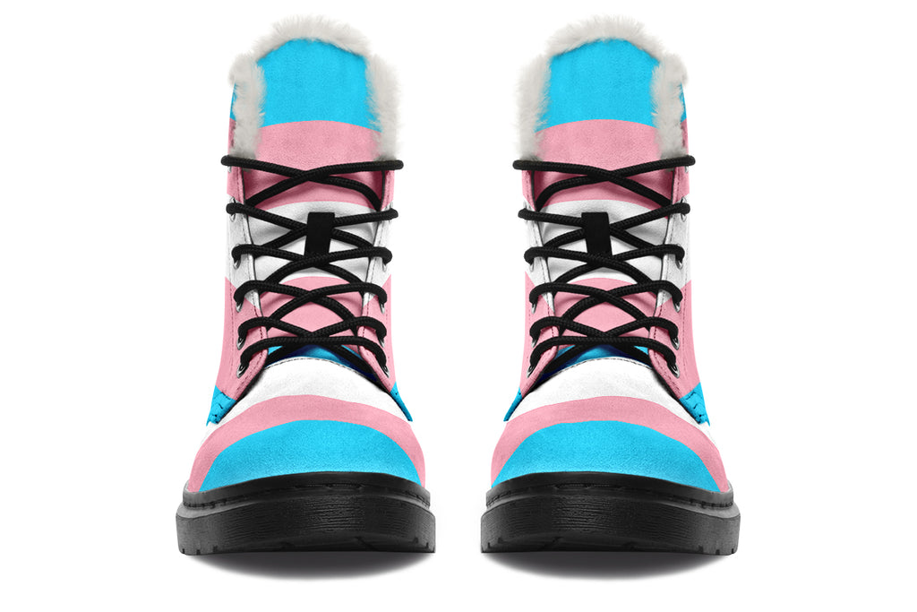 Trans Flag Faux Fur Boots - Offbeat Sweetie