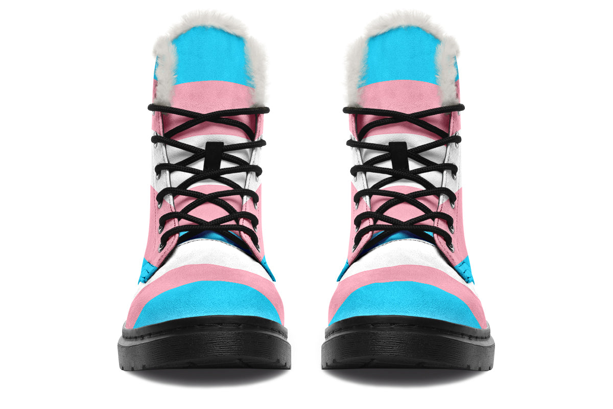 Trans Flag Faux Fur Boots - Offbeat Sweetie