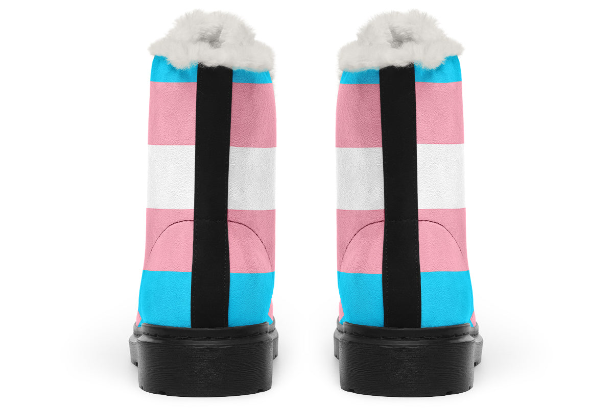 Trans Flag Faux Fur Boots - Offbeat Sweetie