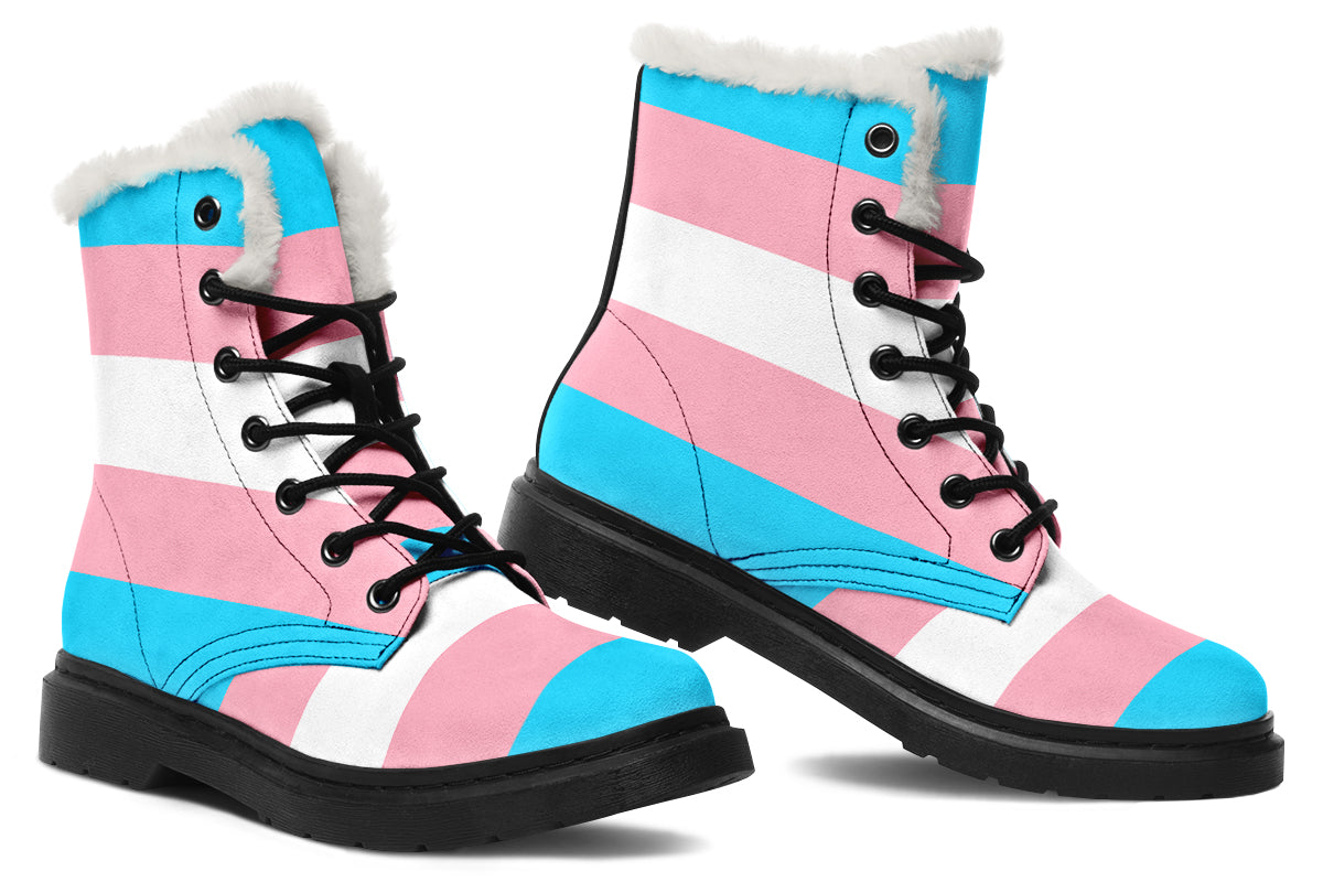 Trans Flag Faux Fur Boots - Offbeat Sweetie