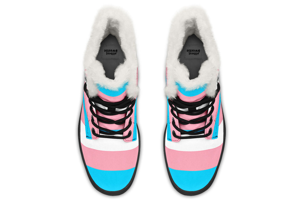 Trans Flag Faux Fur Boots - Offbeat Sweetie