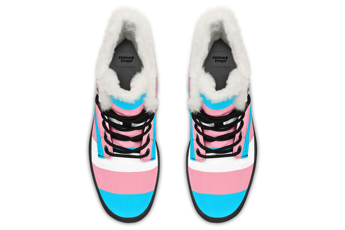 Trans Flag Faux Fur Boots - Offbeat Sweetie