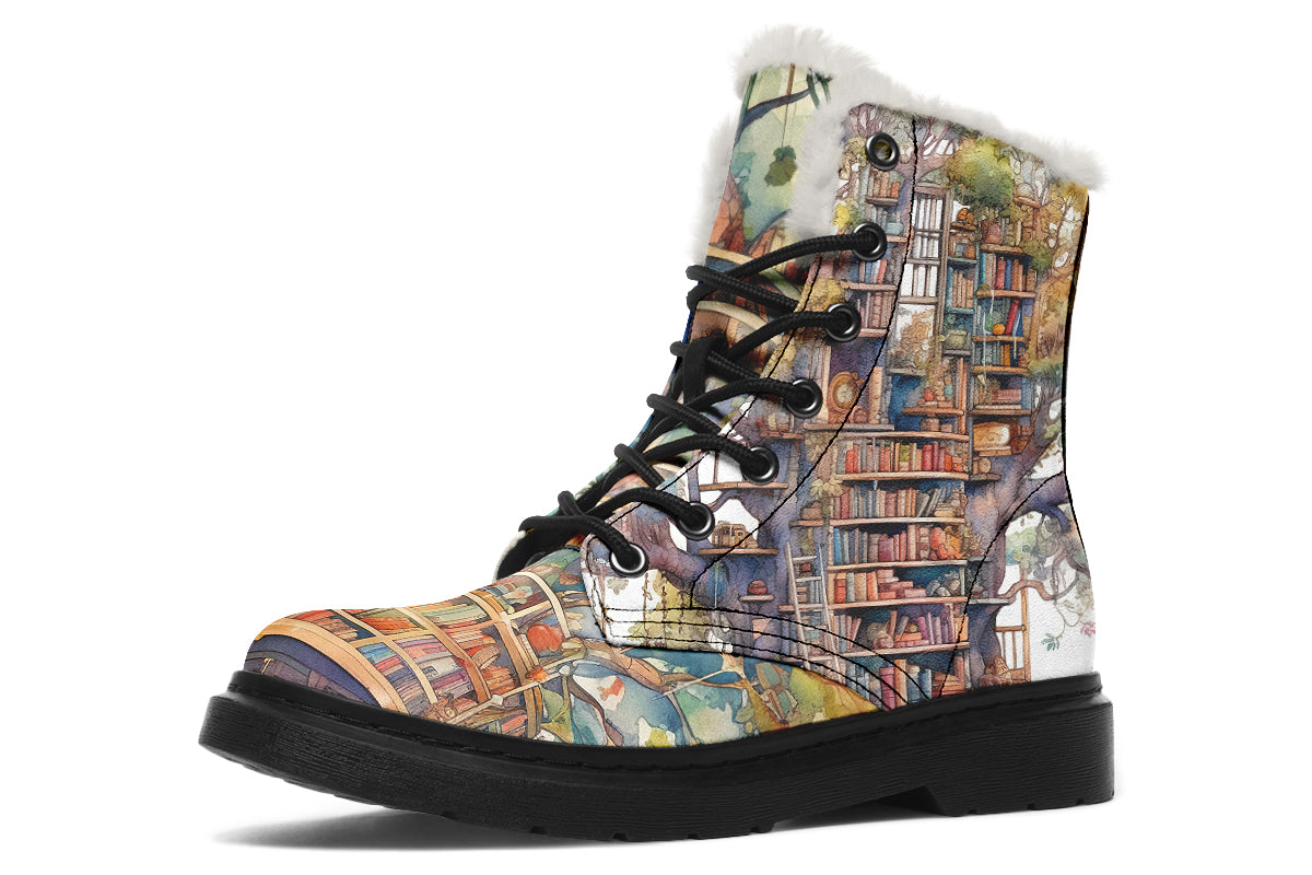 Tree Library Faux Fur Boots - Offbeat Sweetie