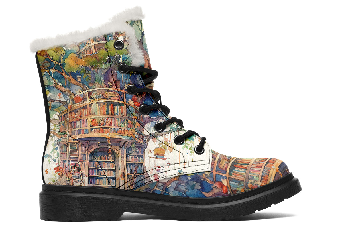 Tree Library Faux Fur Boots - Offbeat Sweetie