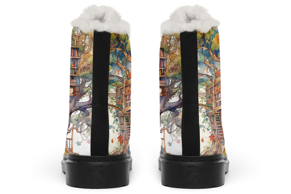 Tree Library Faux Fur Boots - Offbeat Sweetie