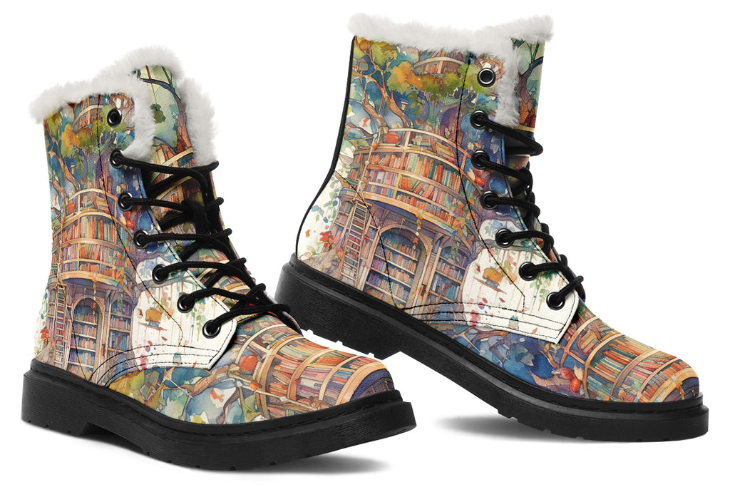 Tree Library Faux Fur Boots - Offbeat Sweetie