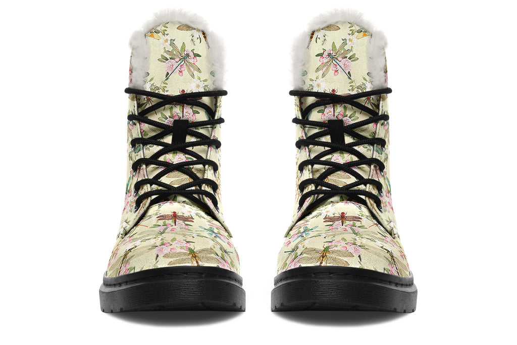 Vintage Dragonflies Faux Fur Boots - Offbeat Sweetie