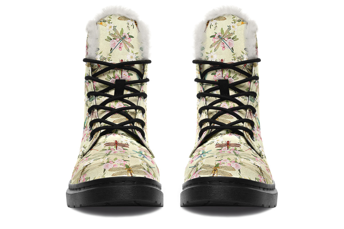 Vintage Dragonflies Faux Fur Boots - Offbeat Sweetie