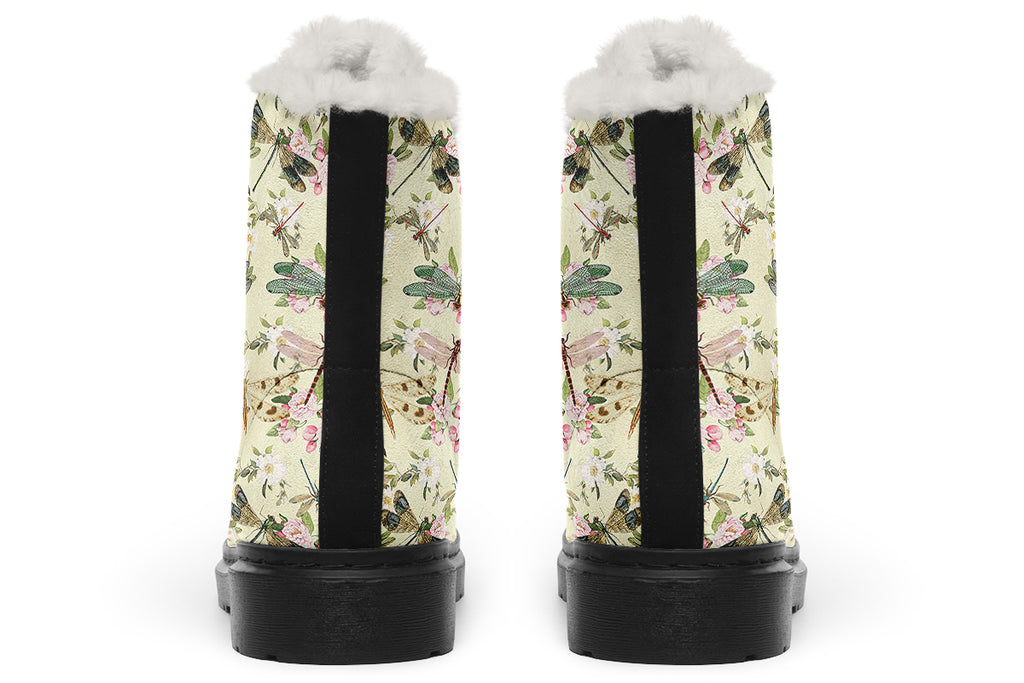 Vintage Dragonflies Faux Fur Boots - Offbeat Sweetie
