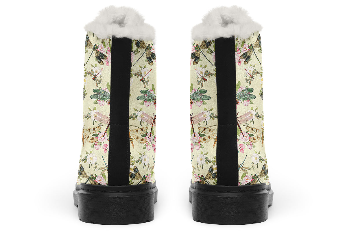Vintage Dragonflies Faux Fur Boots - Offbeat Sweetie