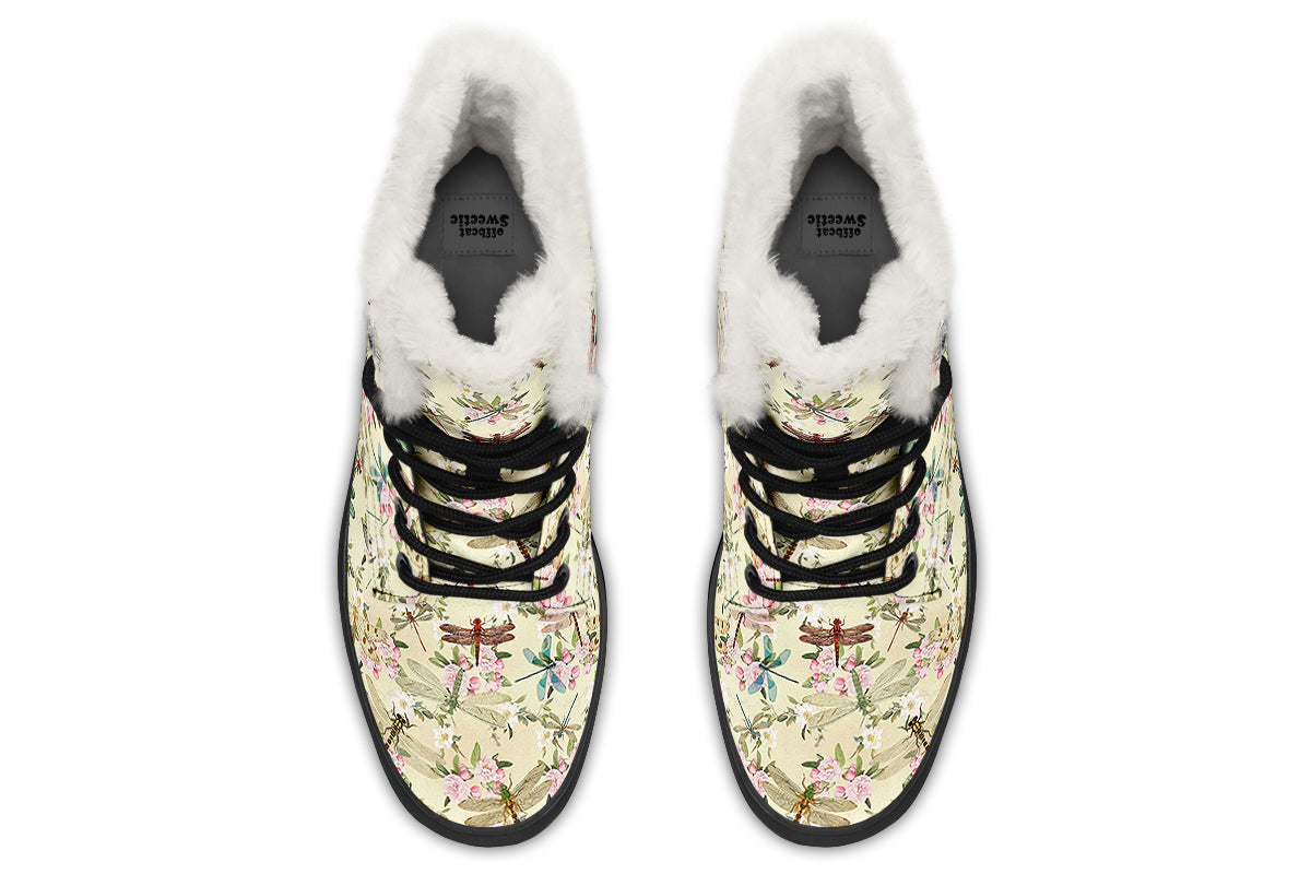 Vintage Dragonflies Faux Fur Boots - Offbeat Sweetie