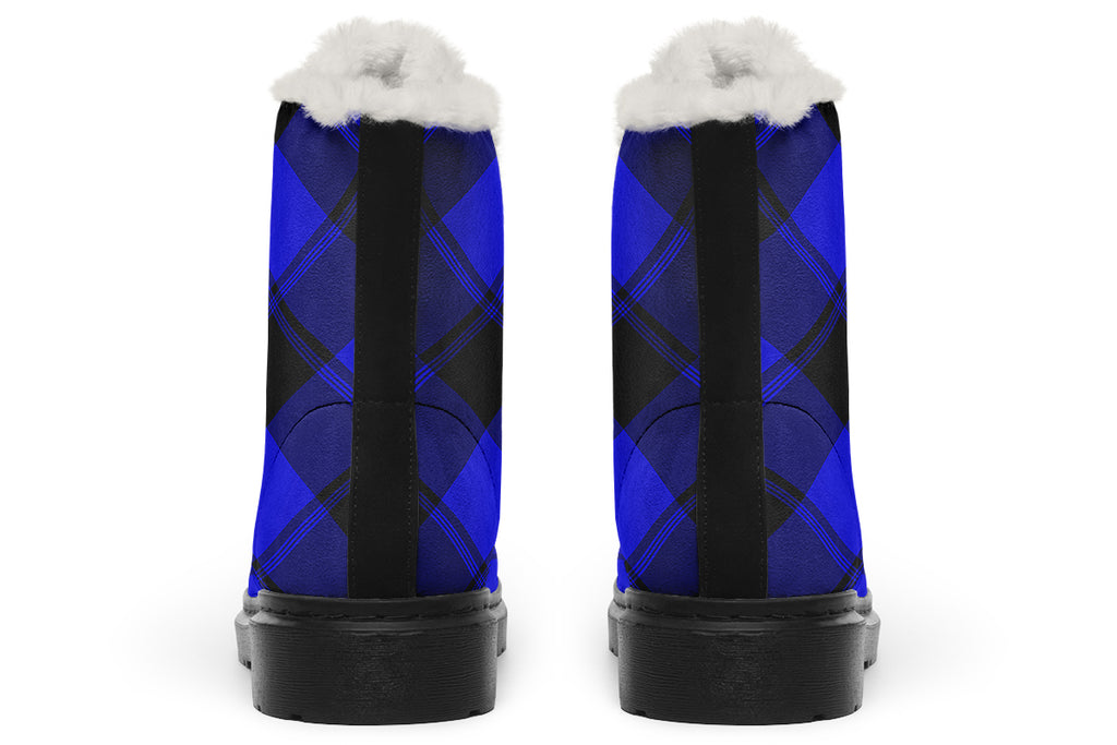 Vivid Blue Plaid Faux Fur Boots