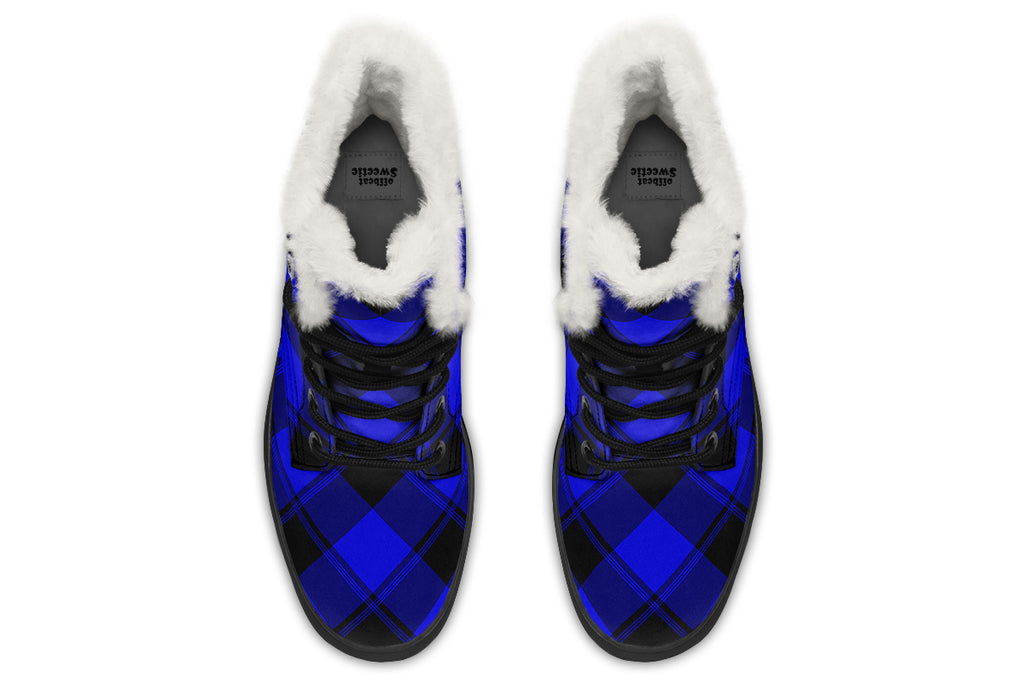 Vivid Blue Plaid Faux Fur Boots
