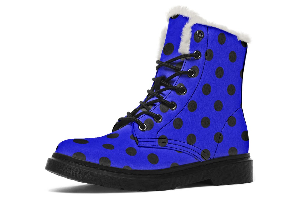 Vivid Blue Polka Dot Faux Fur Boots