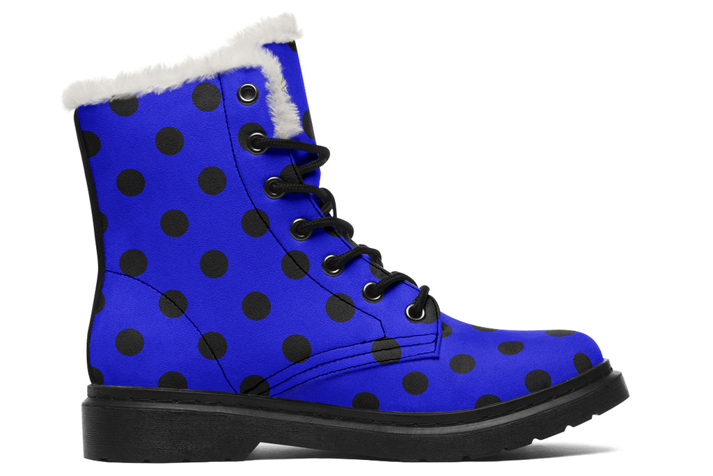 Vivid Blue Polka Dot Faux Fur Boots