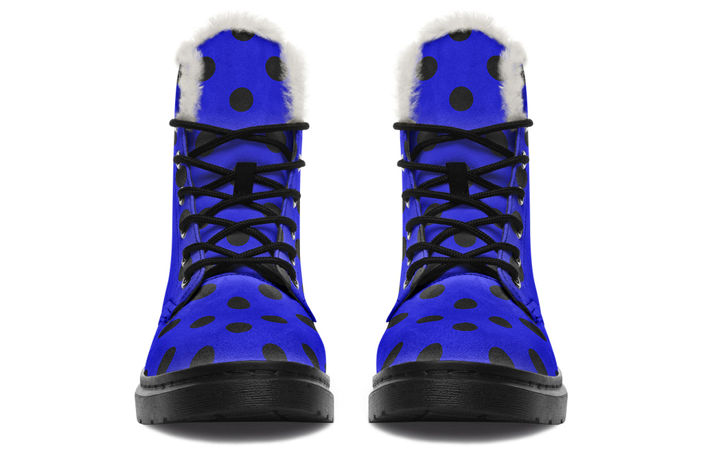 Vivid Blue Polka Dot Faux Fur Boots