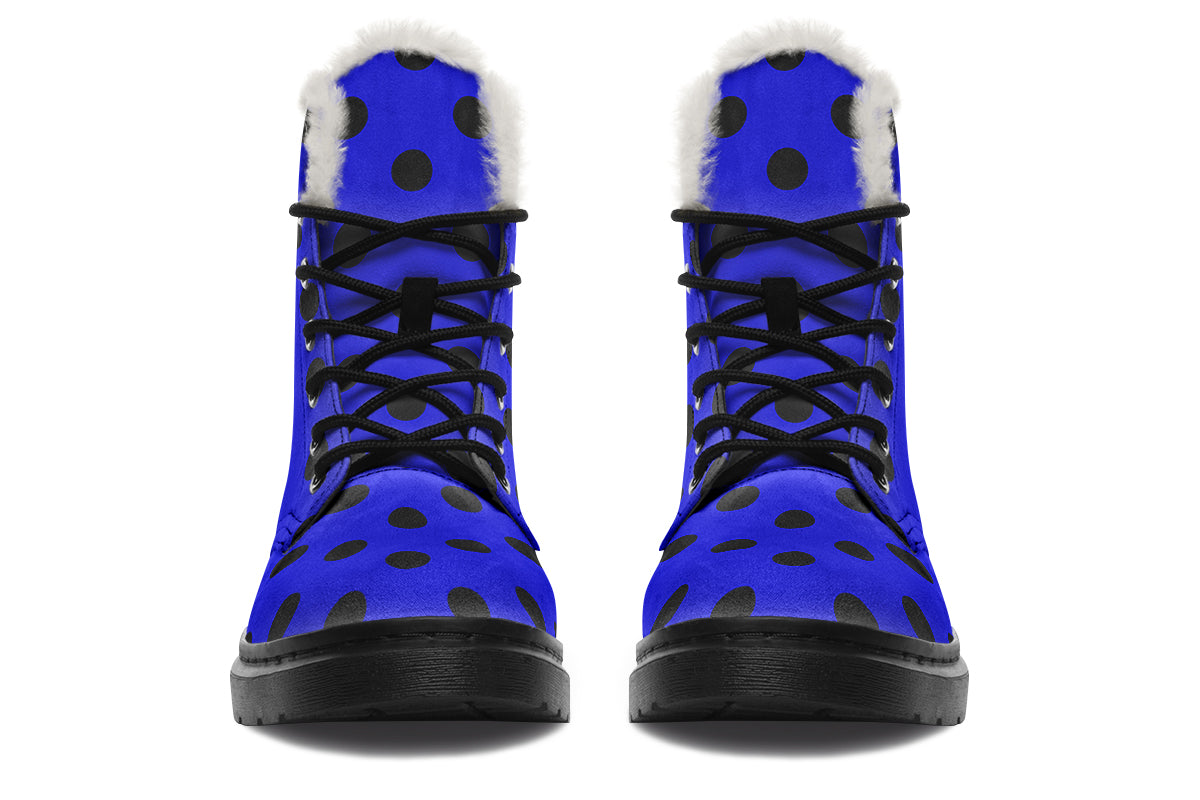 Vivid Blue Polka Dot Faux Fur Boots