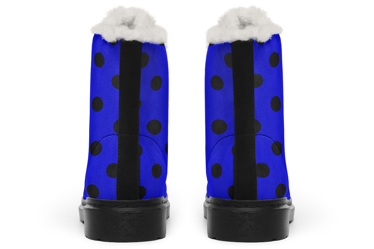 Vivid Blue Polka Dot Faux Fur Boots