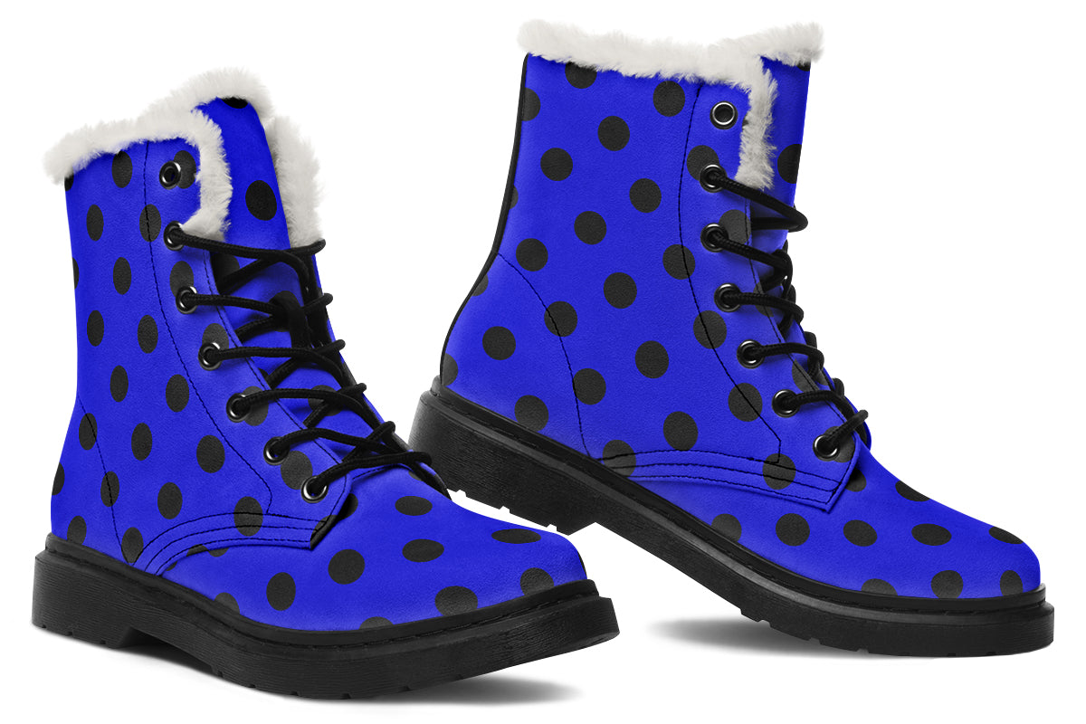 Vivid Blue Polka Dot Faux Fur Boots