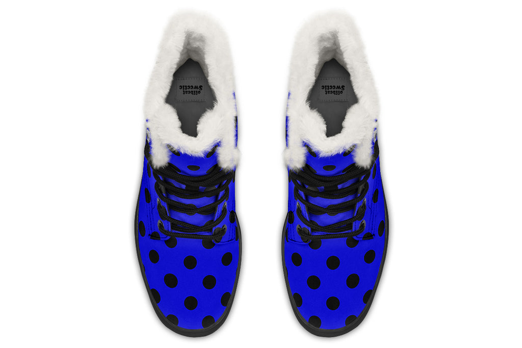 Vivid Blue Polka Dot Faux Fur Boots