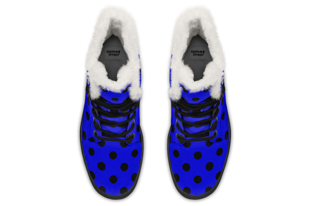 Vivid Blue Polka Dot Faux Fur Boots