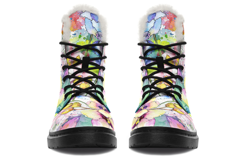 Watercolour Flowers Faux Fur Boots - Offbeat Sweetie