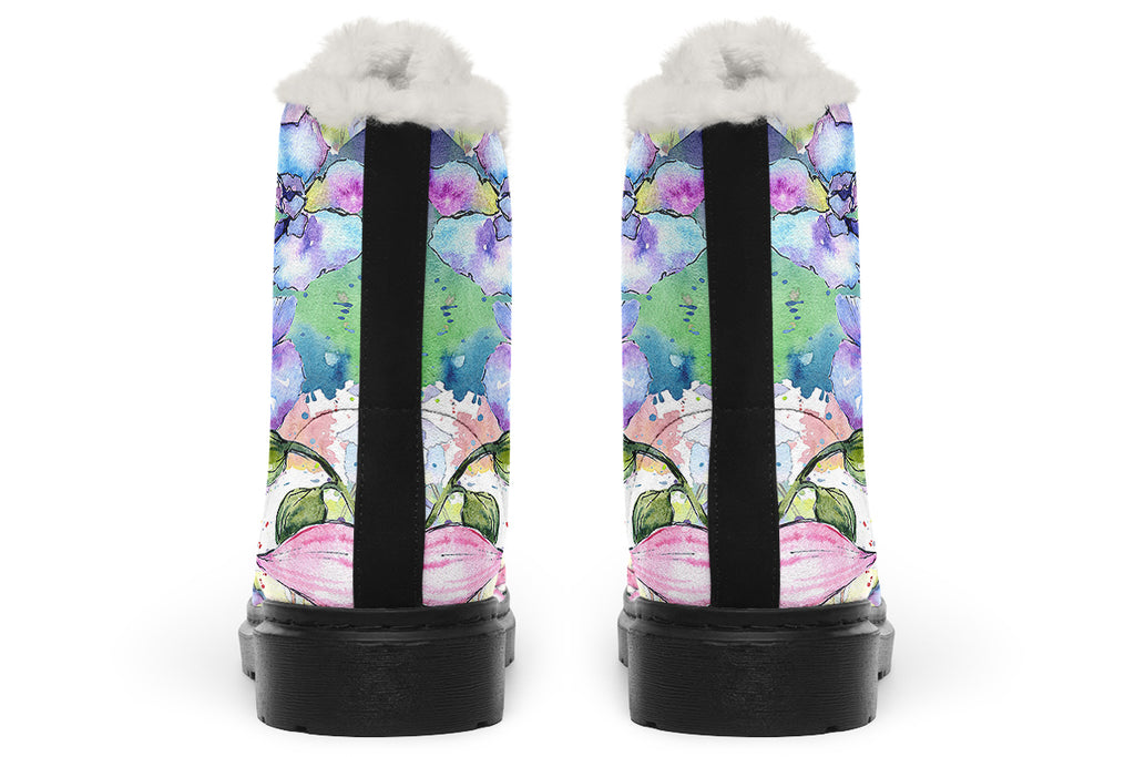 Watercolour Flowers Faux Fur Boots - Offbeat Sweetie