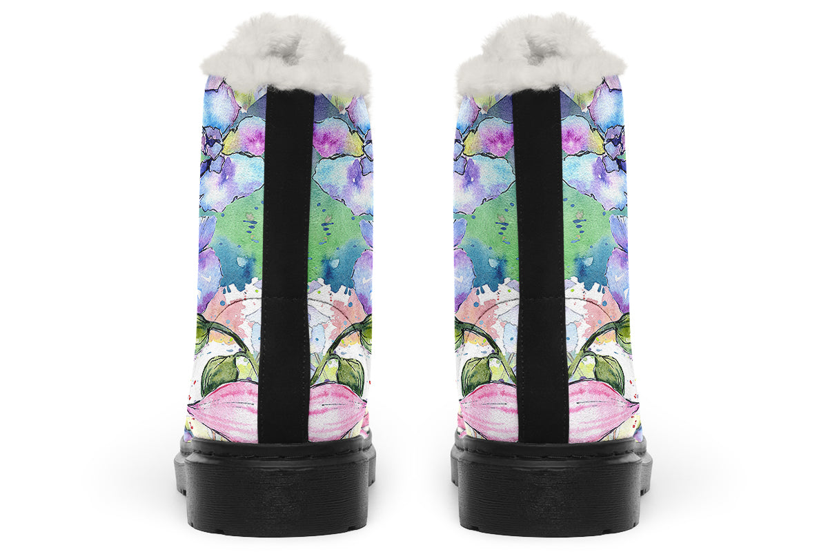 Watercolour Flowers Faux Fur Boots - Offbeat Sweetie